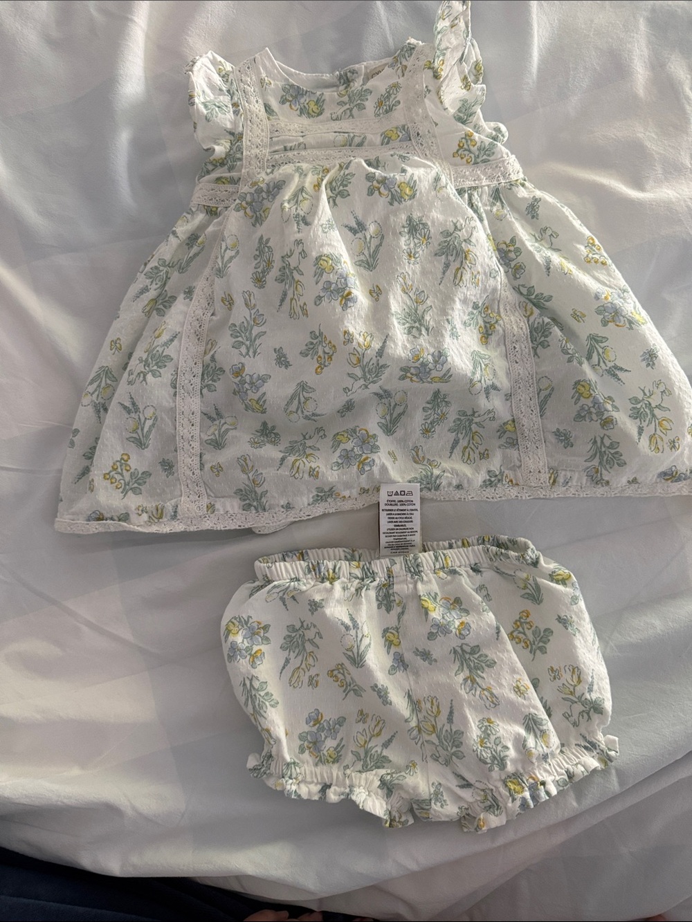 Cynthia Rowley White Floral Dress & Bloomers - Yellow & Green Print
